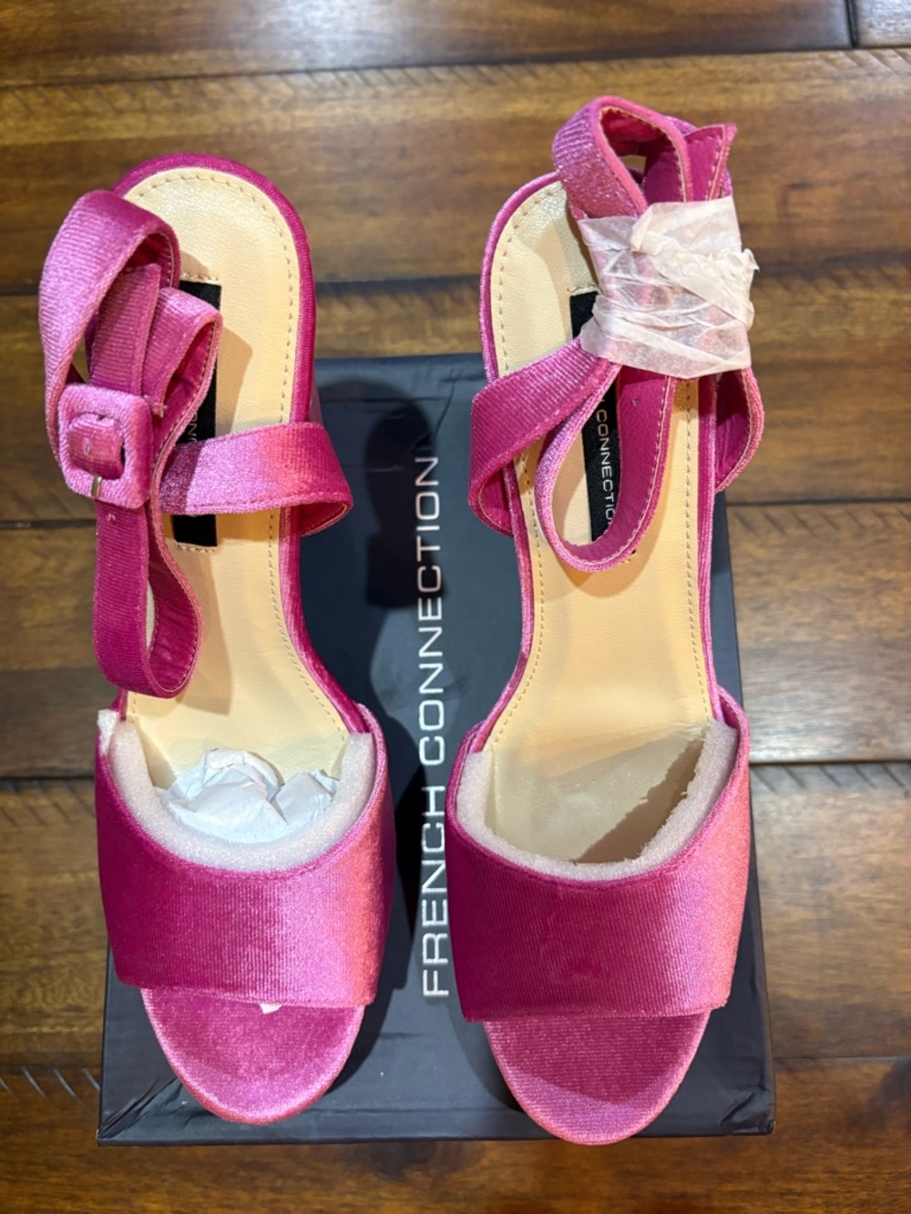French Connection Fuchsia Velvet Platform Block Heel